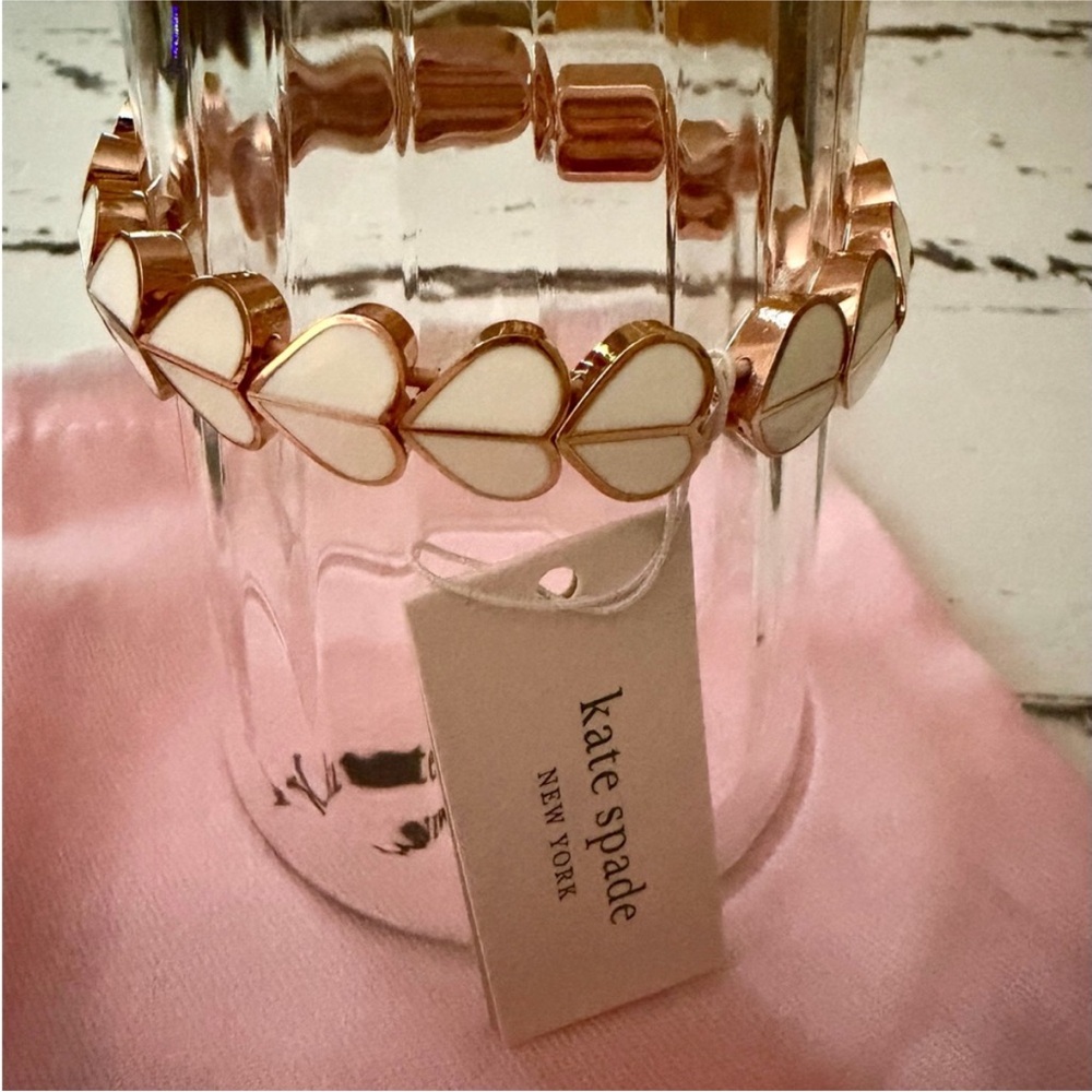 kate spade Rose Gold & Cream Heart Stretch Bracelet with dustbag